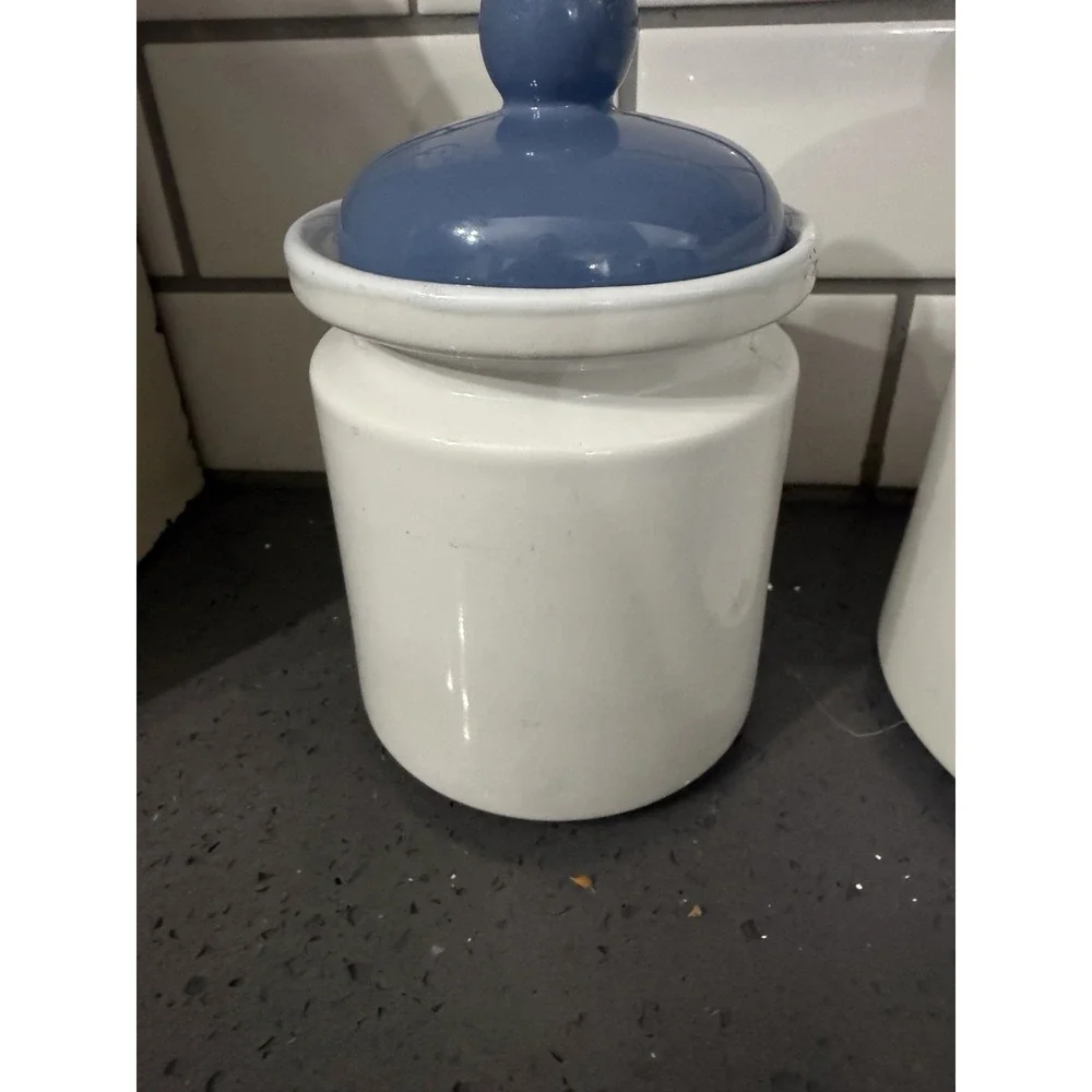 Vintage Jay Imports Corelle Prinston Kitchen Canister White Blue Floral SET Of 3